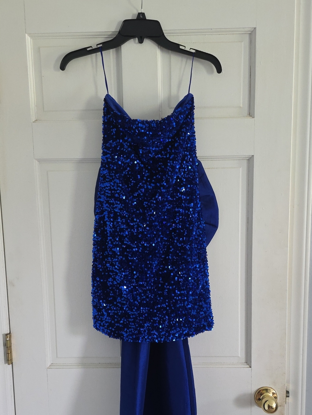Blue Sequin Slip Dress with Cowl Neck